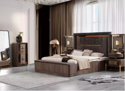 Gray Suite Double bed Set 6tlg Bed Bedroom Fabric Chest of drawers new